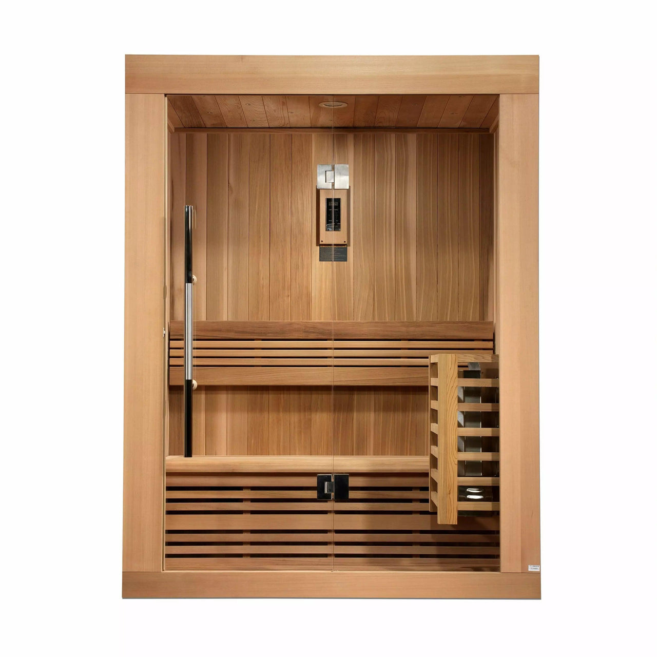 Golden Designs Sauna: "Sundsvall Edition" 2 Person Traditional Steam Sauna - Canadian Red Cedar - Fire Pit Stock