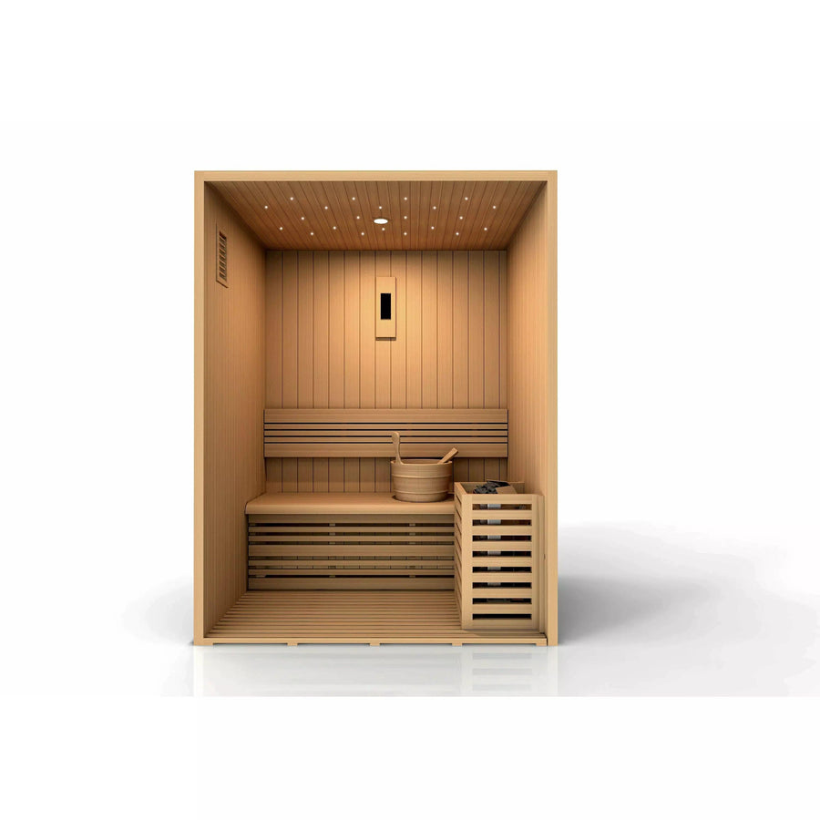 Golden Designs Sauna: "Sundsvall Edition" 2 Person Traditional Steam Sauna - Canadian Red Cedar - Fire Pit Stock