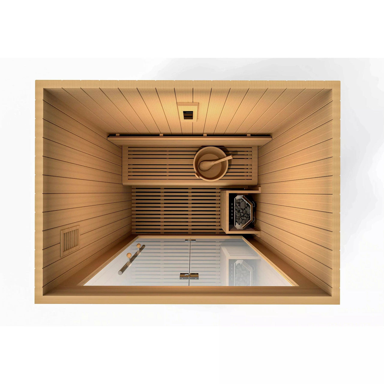 Golden Designs Sauna: "Sundsvall Edition" 2 Person Traditional Steam Sauna - Canadian Red Cedar - Fire Pit Stock