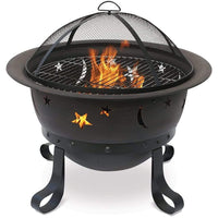 Thumbnail for Oil Rubbed Bronze Wood Burning Outdoor Firebowl With Stars And Moons - WAD1081SP - Fire Pit Stock