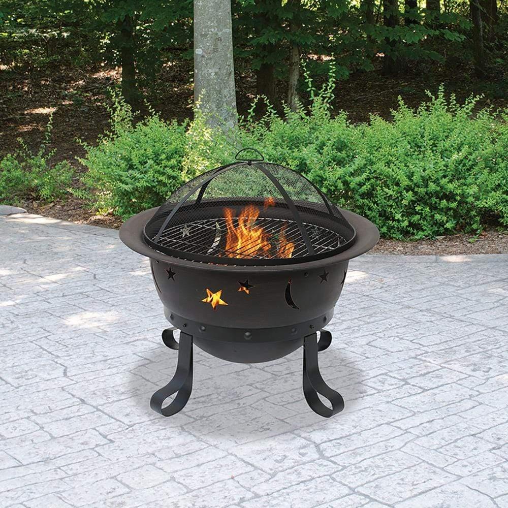 Oil Rubbed Bronze Wood Burning Outdoor Firebowl With Stars And Moons - WAD1081SP - Fire Pit Stock