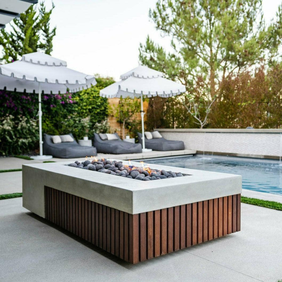 Prism Hardscapes - Fairmont Rectangular Concrete & Hardwood Fire Pit Table - Fire Pit Stock