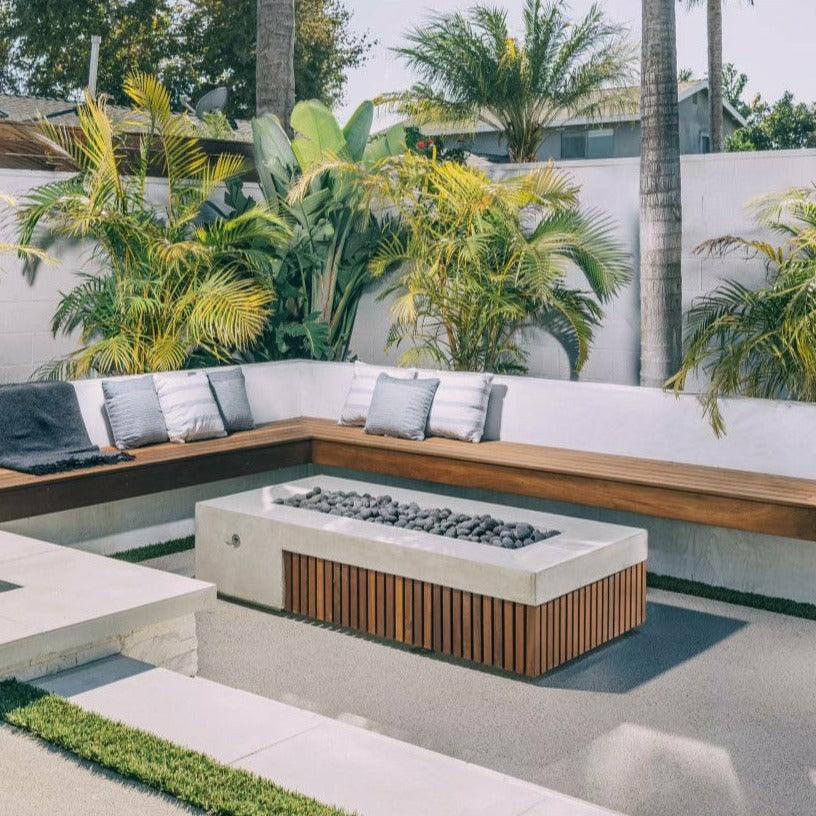 Prism Hardscapes - Fairmont Rectangular Concrete & Hardwood Fire Pit Table - Fire Pit Stock
