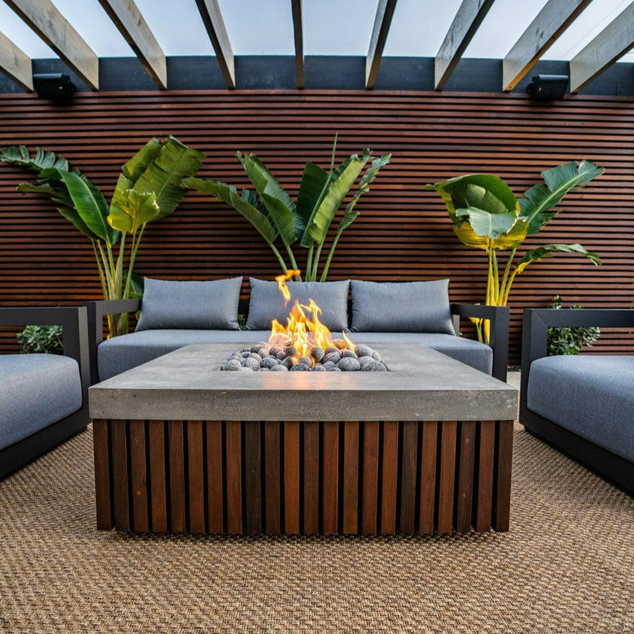 Prism Hardscapes - Manchester Square Concrete & Hardwood Fire Pit Table - Fire Pit Stock