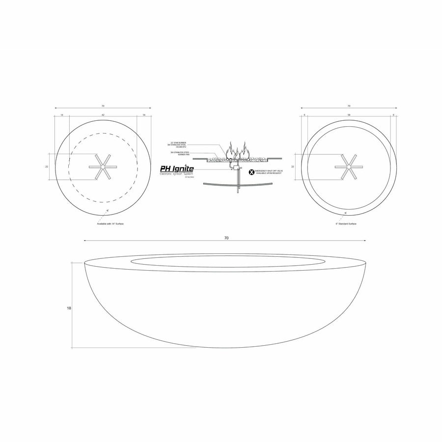 Prism Hardscapes - Moderno Series 70 Round Concrete Fire Bowl - Fire Pit Stock