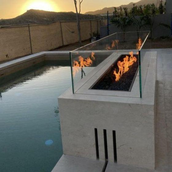 The Outdoor Plus - Cabo Linear Rectangle Concrete Fire Pit Table OPT-CBLN - Fire Pit Stock