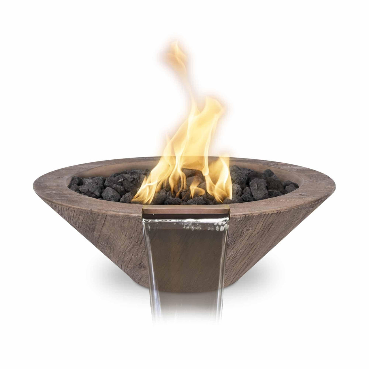 The Outdoor Plus - Cazo Round Wood Grain Concrete Fire & Water Bowl OPT-RWGFW - Fire Pit Stock