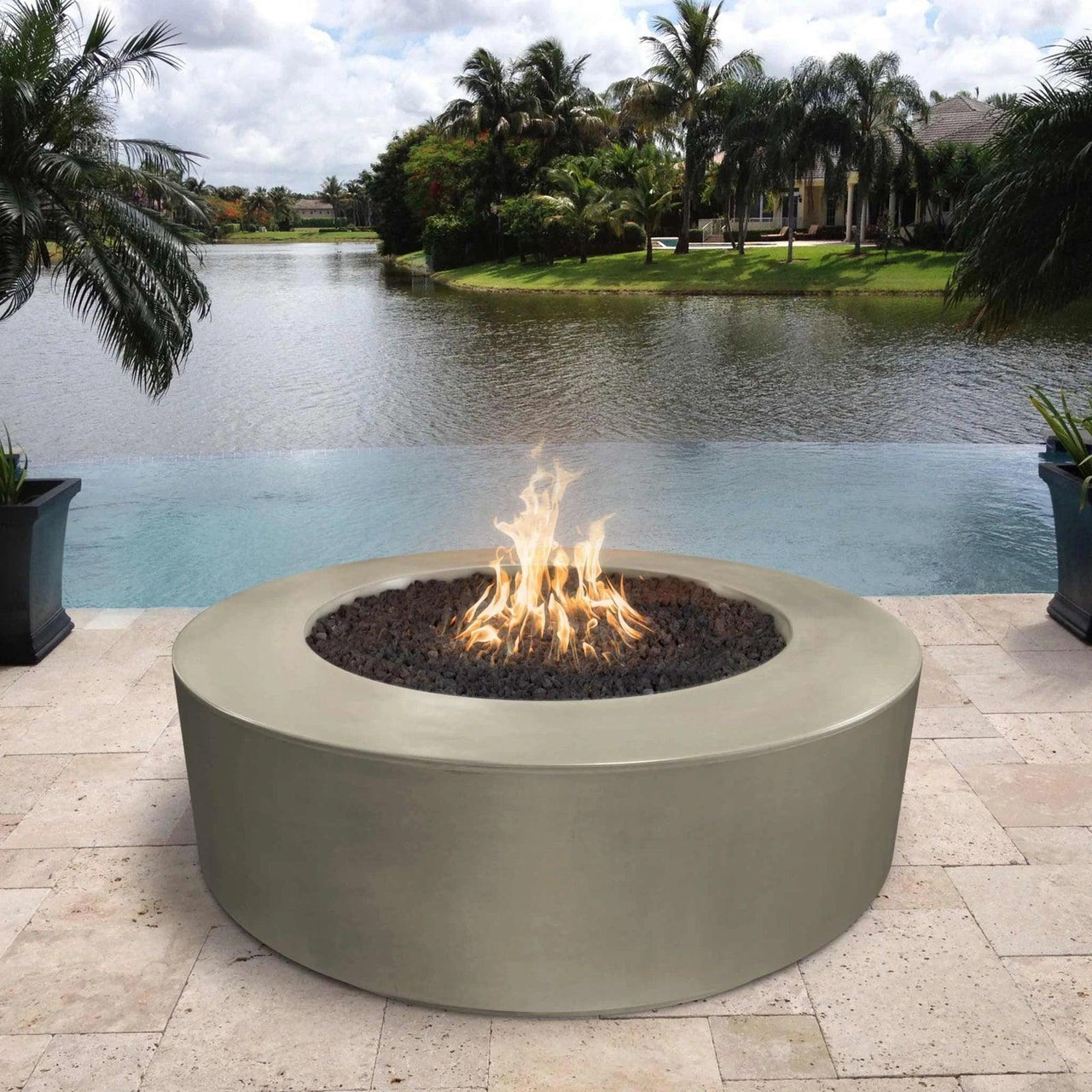 The Outdoor Plus - Florence 42" Round Concrete Fire Pit Table OPT-FL42 - Fire Pit Stock