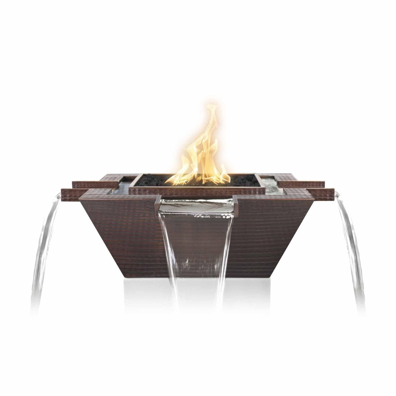 The Outdoor Plus - Maya 4-Way Square Hammered Copper Fire & Water Bowl OPT-30FW4W - Fire Pit Stock