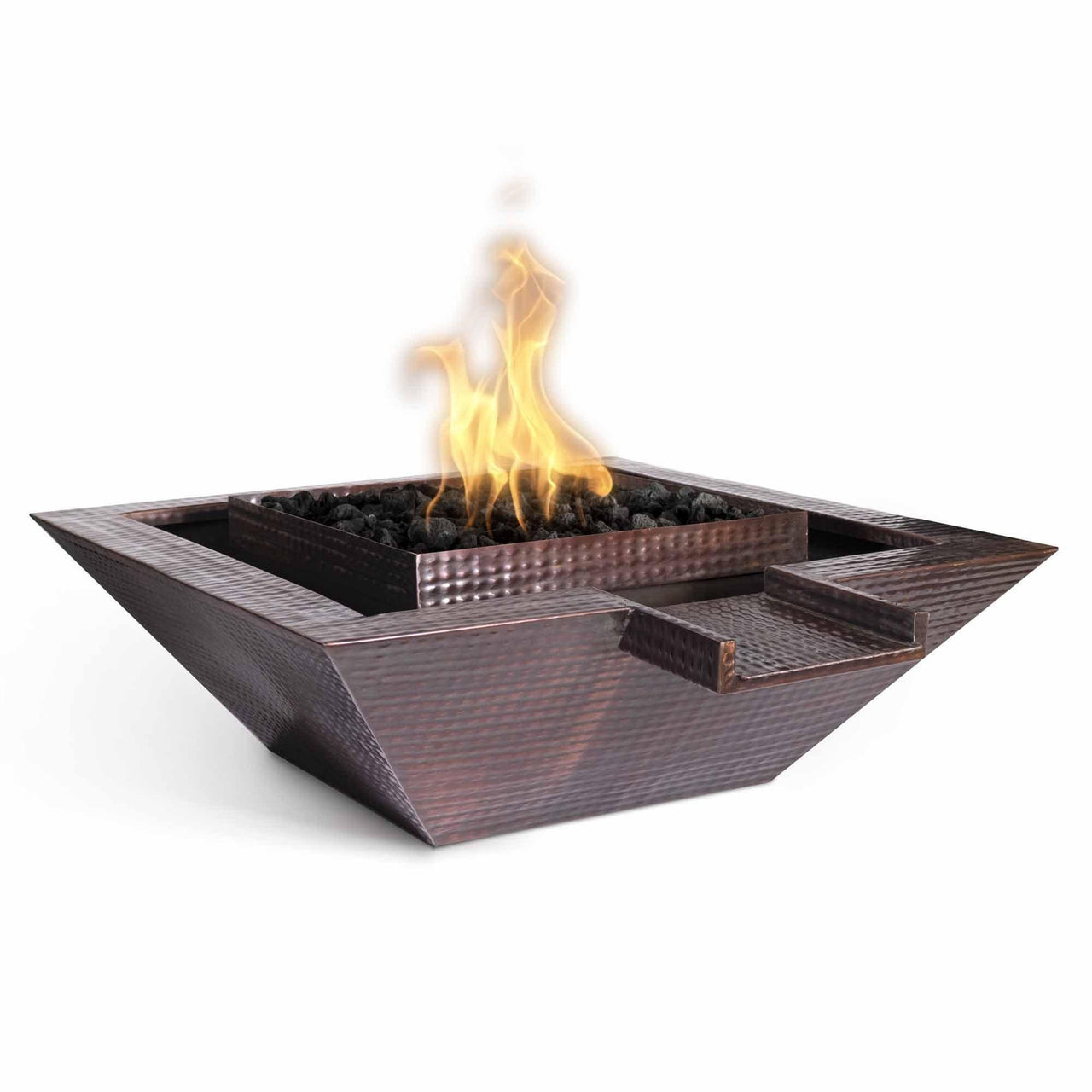 The Outdoor Plus - Maya Square Hammered Copper Fire & Water w/ Gravity Spill OPT-SQ-FANDW - Fire Pit Stock
