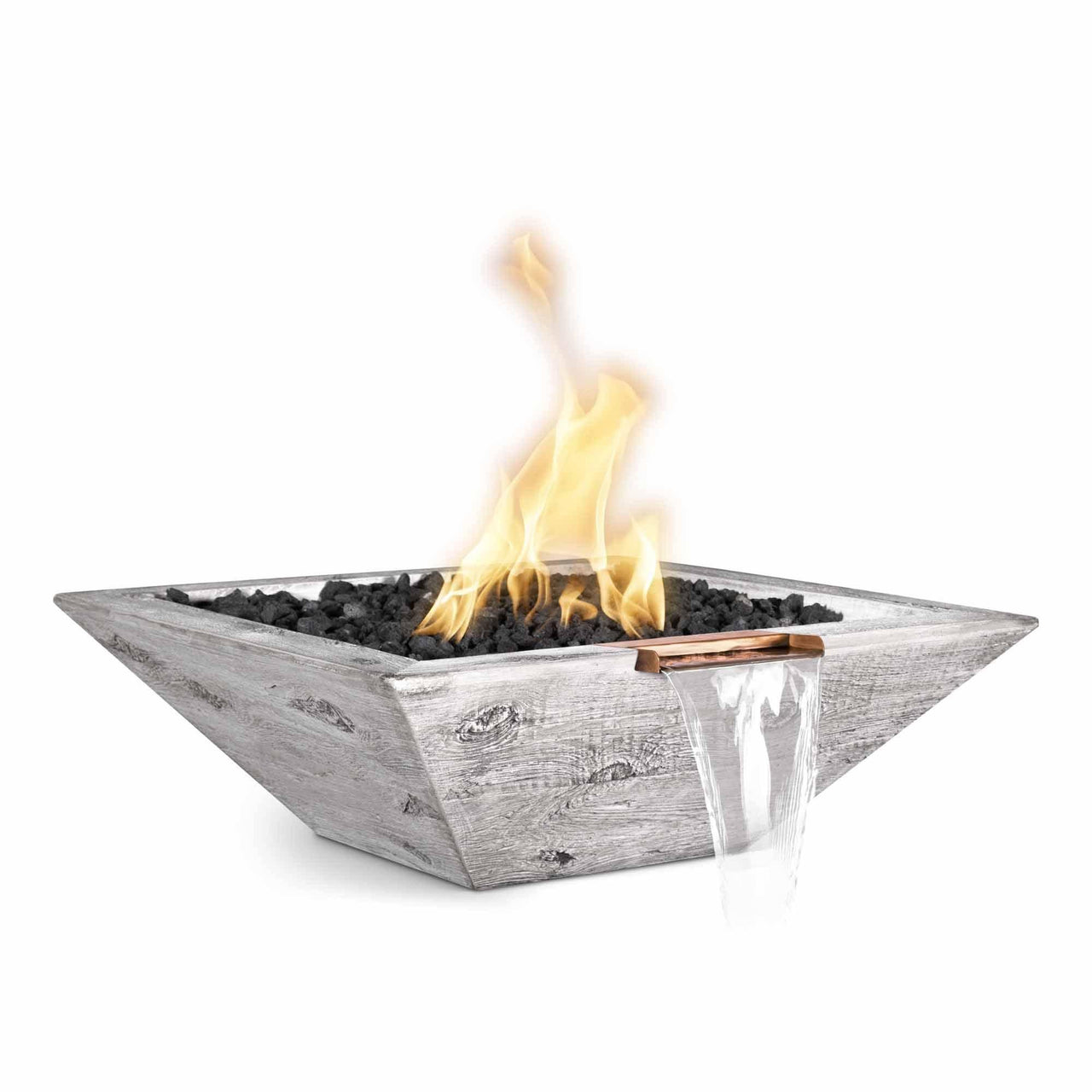 The Outdoor Plus - Maya Square Wood Grain Concrete Fire & Water Bowl OPT-SWGFW - Fire Pit Stock