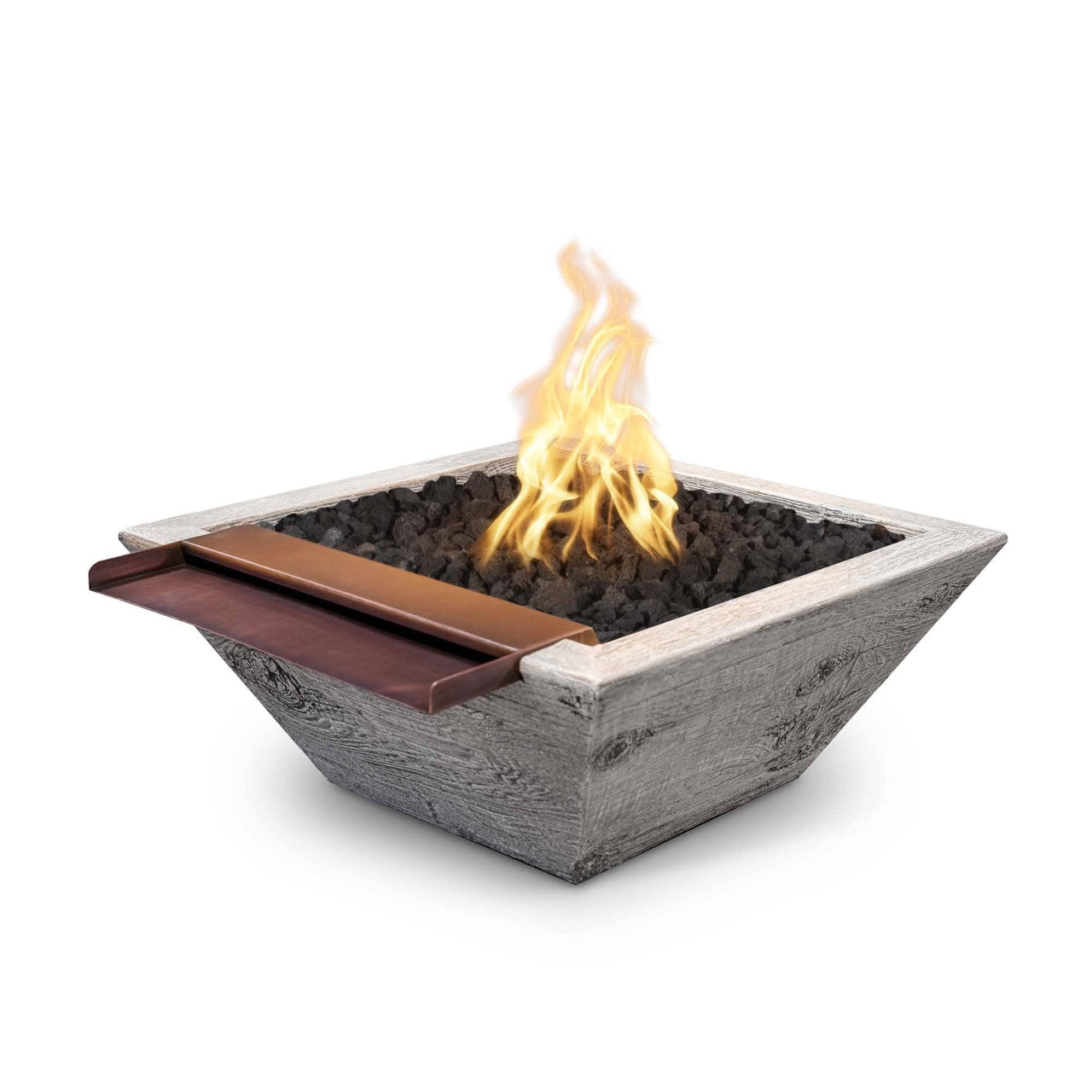 The Outdoor Plus - Maya Square Wood Grain Concrete Fire & Wide Spill Water Bowl OPT-SWGFWWS - Fire Pit Stock