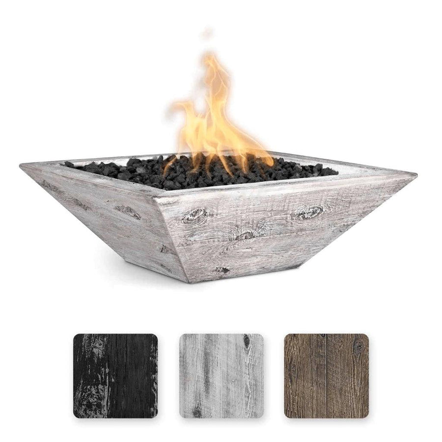 The Outdoor Plus - Maya Square Wood Grain Square Concrete Fire Pit Bowl OPT-SWGFO - Fire Pit Stock