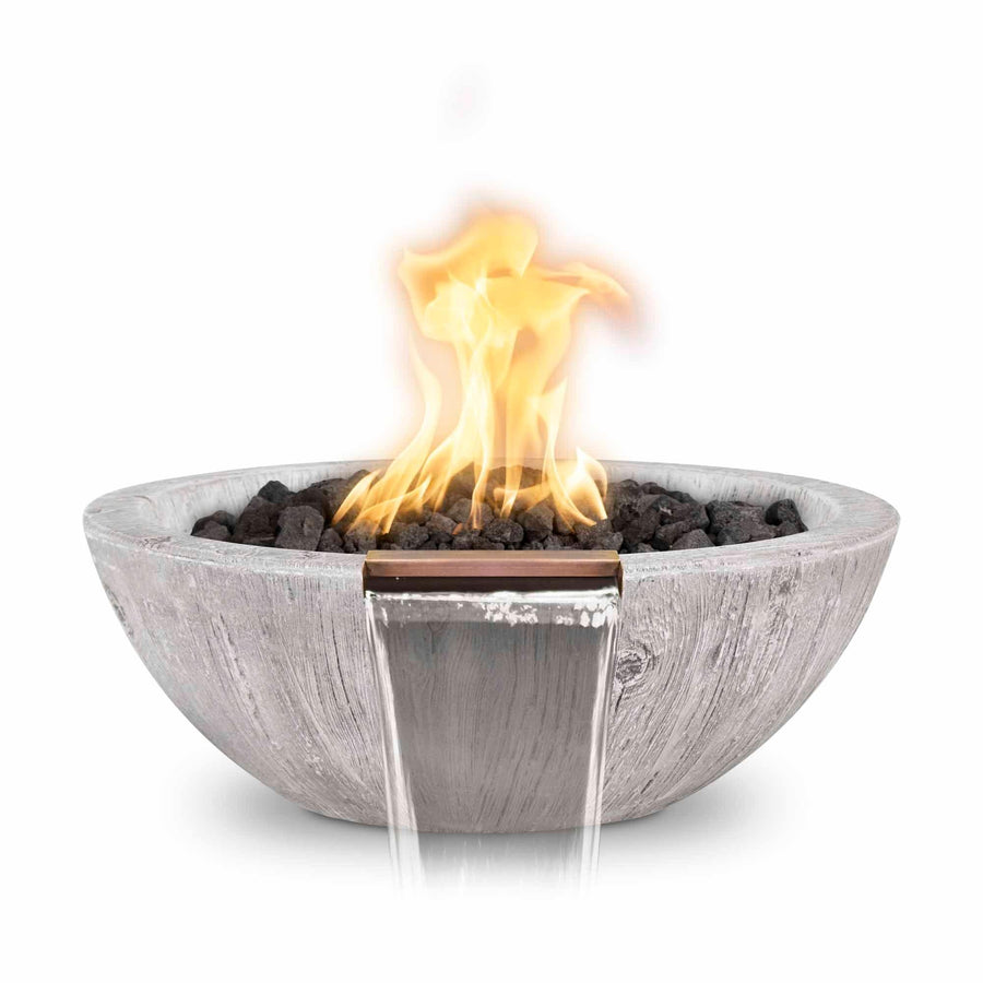 The Outdoor Plus - Sedona 27" Round Wood Grain Concrete Fire and Water Bowl OPT-RWGFW - Fire Pit Stock