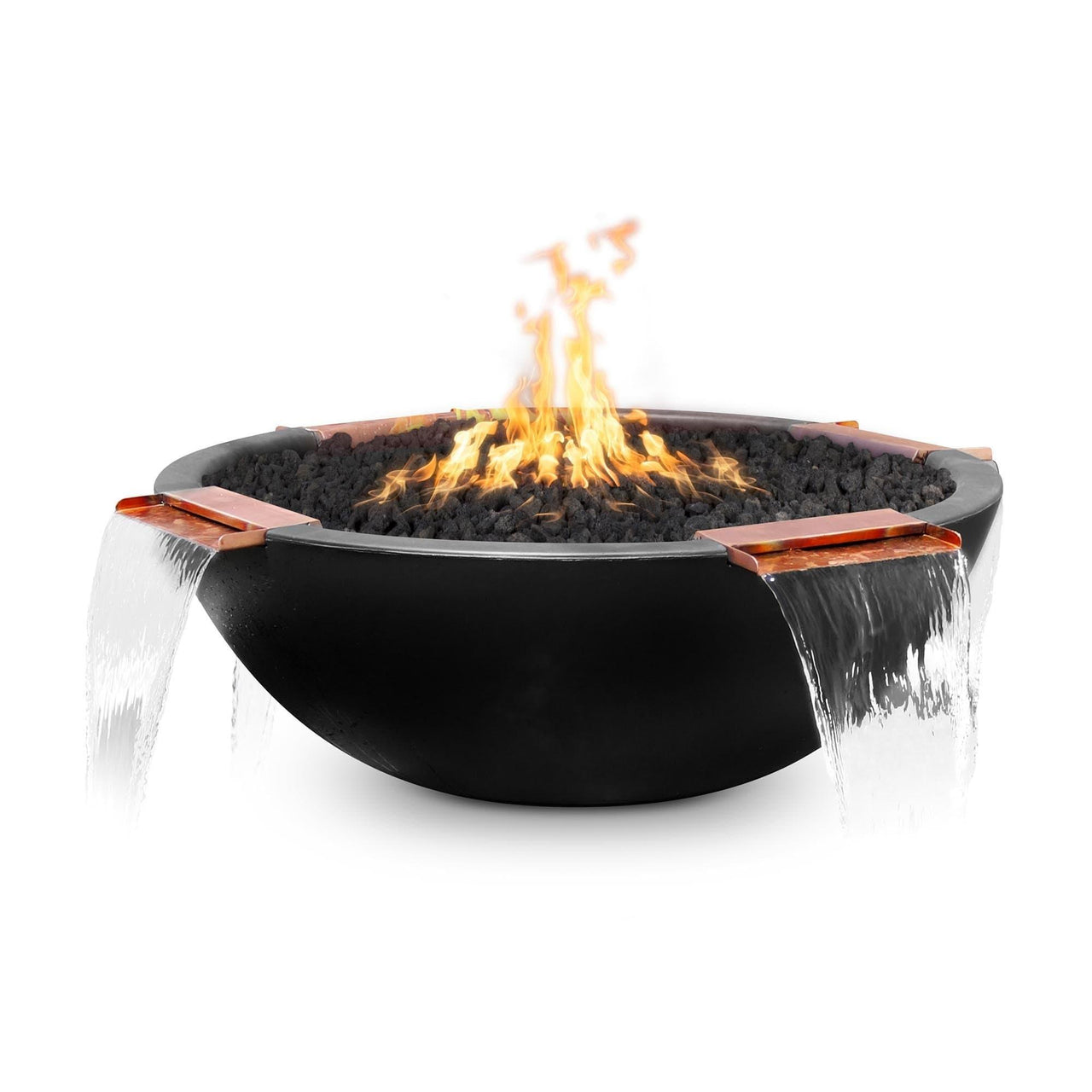 The Outdoor Plus - Sedona Round Concrete Fire & Water Bowl w/ 4-way Spill OPT-RFW4W - Fire Pit Stock