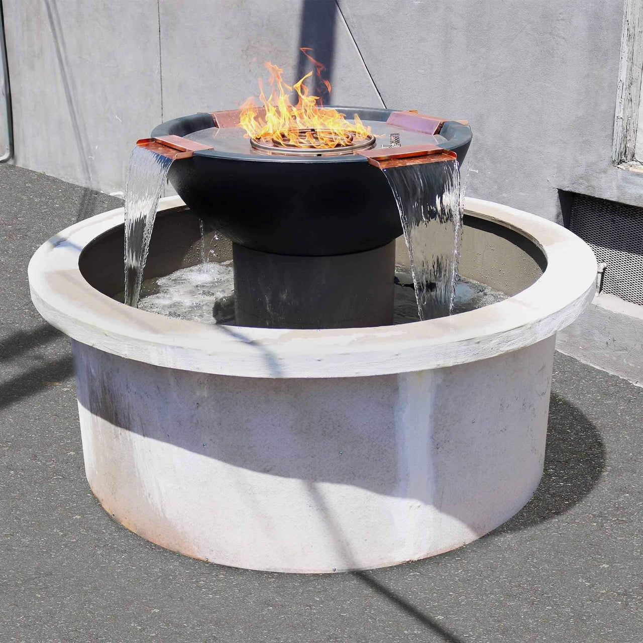 The Outdoor Plus - Sedona Round Concrete Fire & Water Bowl w/ 4-way Spill OPT-RFW4W - Fire Pit Stock