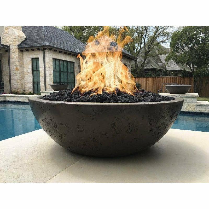 The Outdoor Plus - Sedona Round Concrete Fire Pit Table - Wide Ledge - Fire Pit Stock