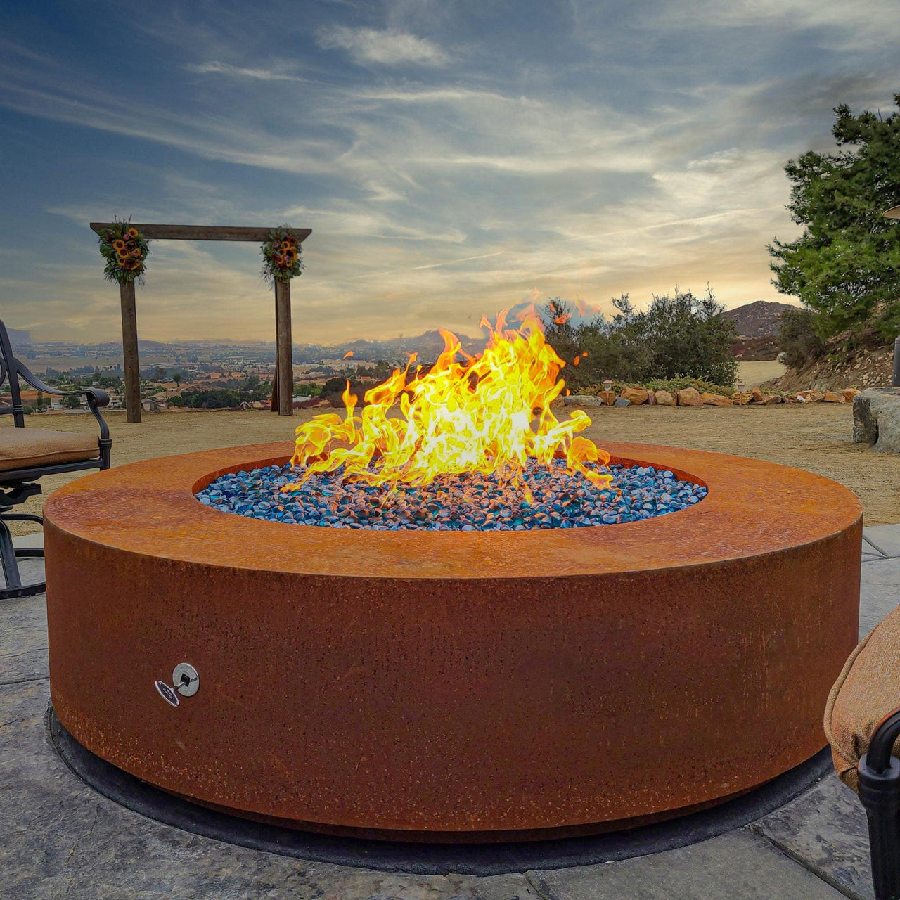 The Outdoor Plus - Unity Round Powder Coat Fire Pit Table w/ Hidden Propane Storage - Fire Pit Stock